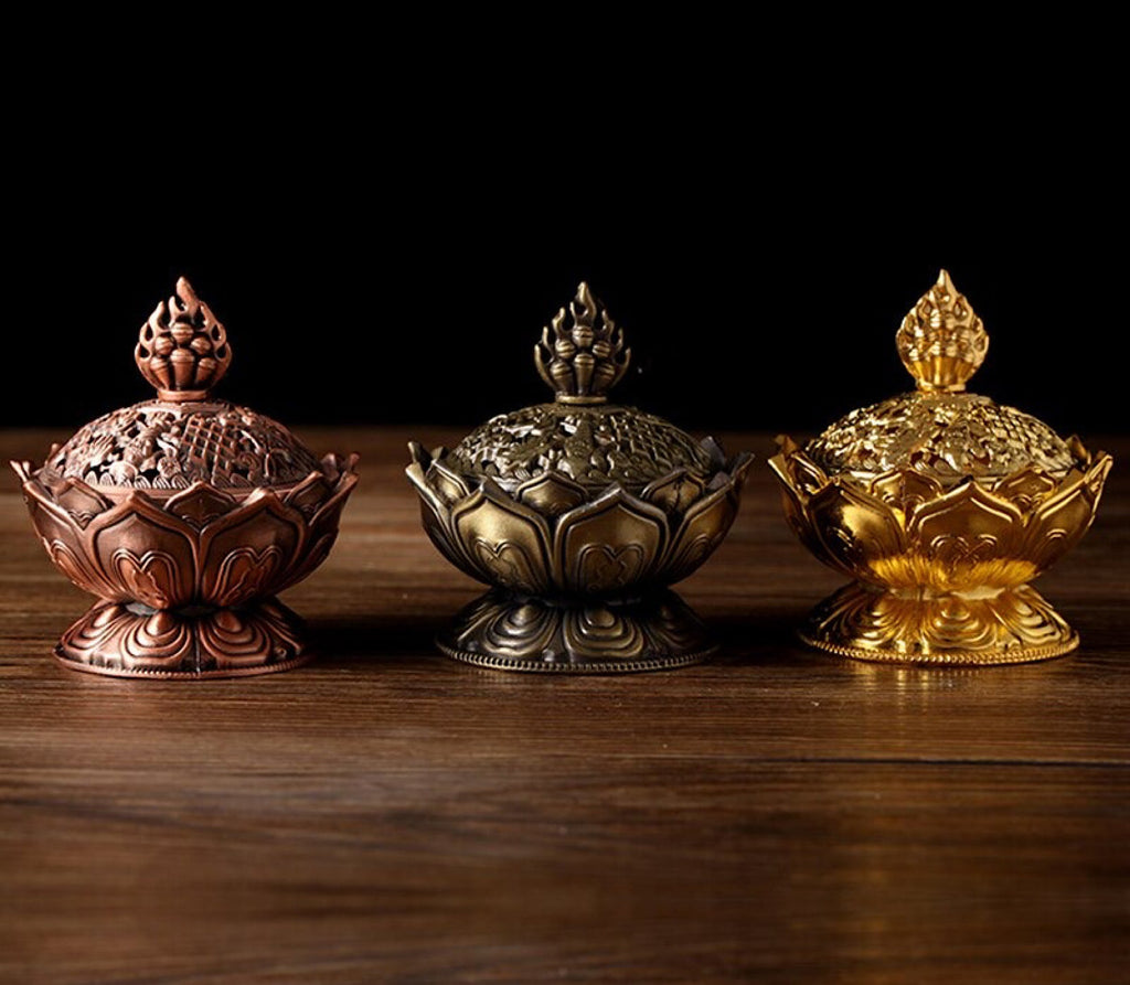 Lotus Flower Brass Metal Incense Burner (3 Colors) - www.DeeneeShop.com