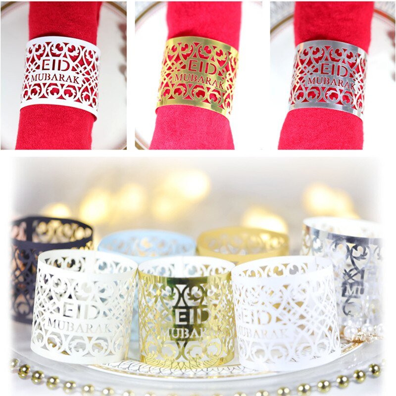 20 pc Eid Mubarak Paper Napkin Ring Holder Decoration Buckle Ramadan Home Decor - www.DeeneeShop.com