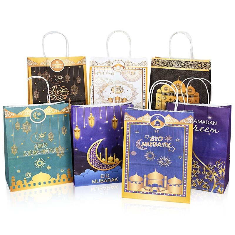 6 pc Eid Mubarak Ramadan Kareem Paper Gift Bags Islamic Festival Candy Favors Packaging - www.DeeneeShop.com