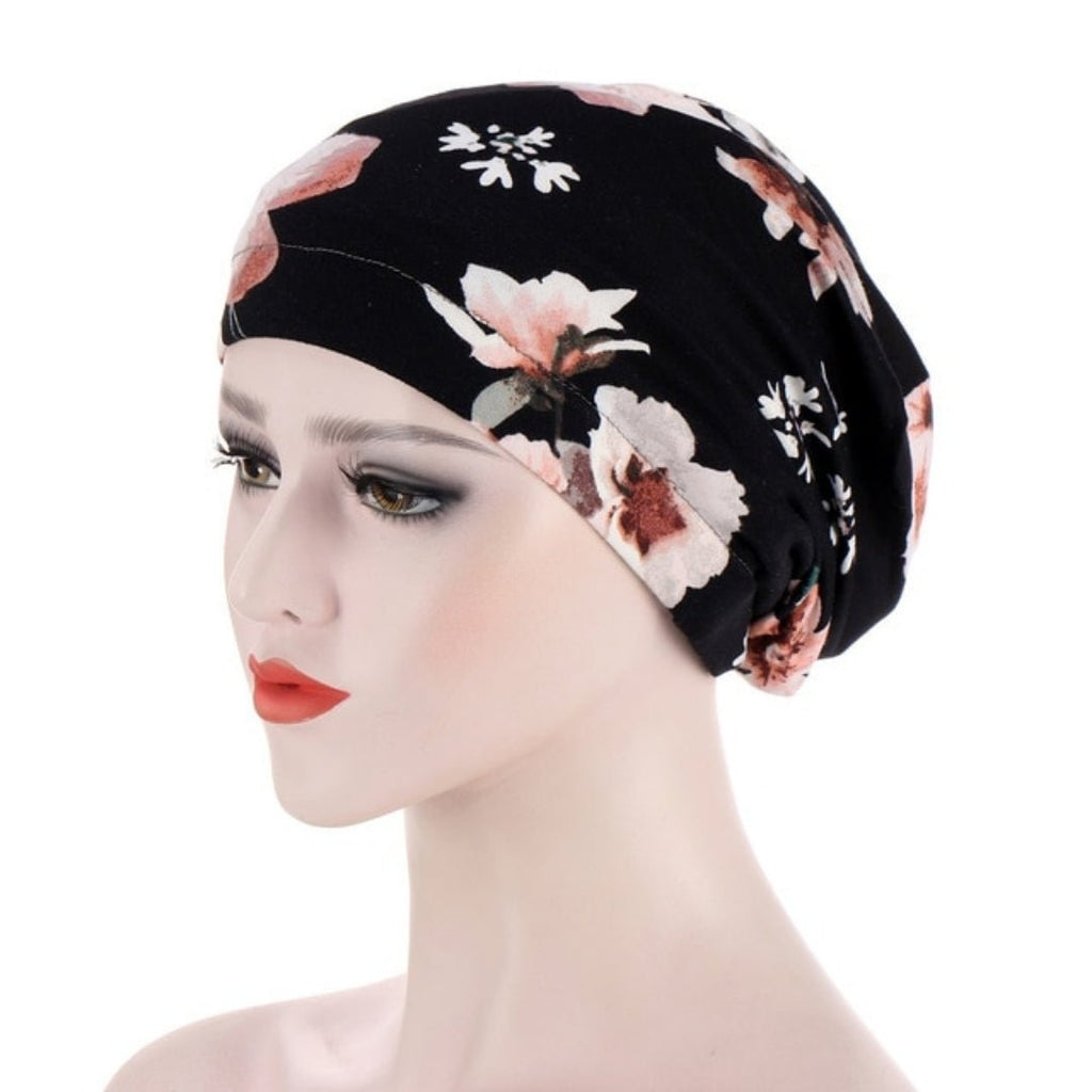 Floral Long Hair Bun Insert Ladies Headscarf Hijab Cotton Under Cap (12 Designs) - www.DeeneeShop.com