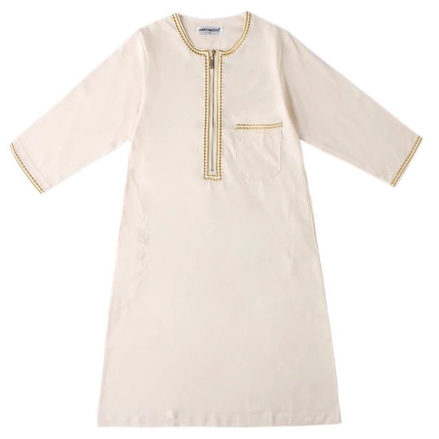 Kids/boys Islamic Thawb or Kaftan Gold Embroidered with Zipper Front (4 colors, 6 sizes) - www.DeeneeShop.com