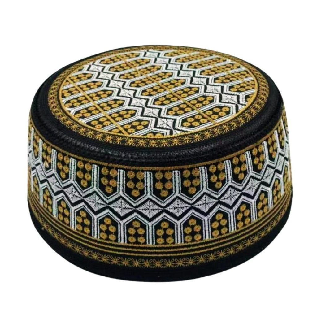 Men's Kufi - Prayer Cap - Embroidery Round Firm Salat Hat (5 Topi) - www.DeeneeShop.com