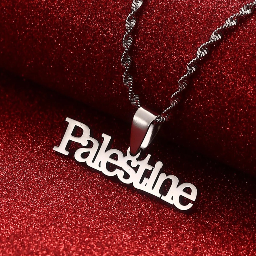 Palestine in English Pendant with Necklace Stainless Steel (2 Colors) - www.DeeneeShop.com