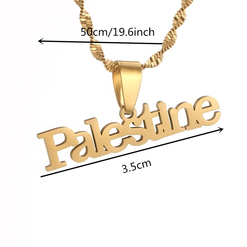 Palestine in English Pendant with Necklace Stainless Steel (2 Colors) - www.DeeneeShop.com