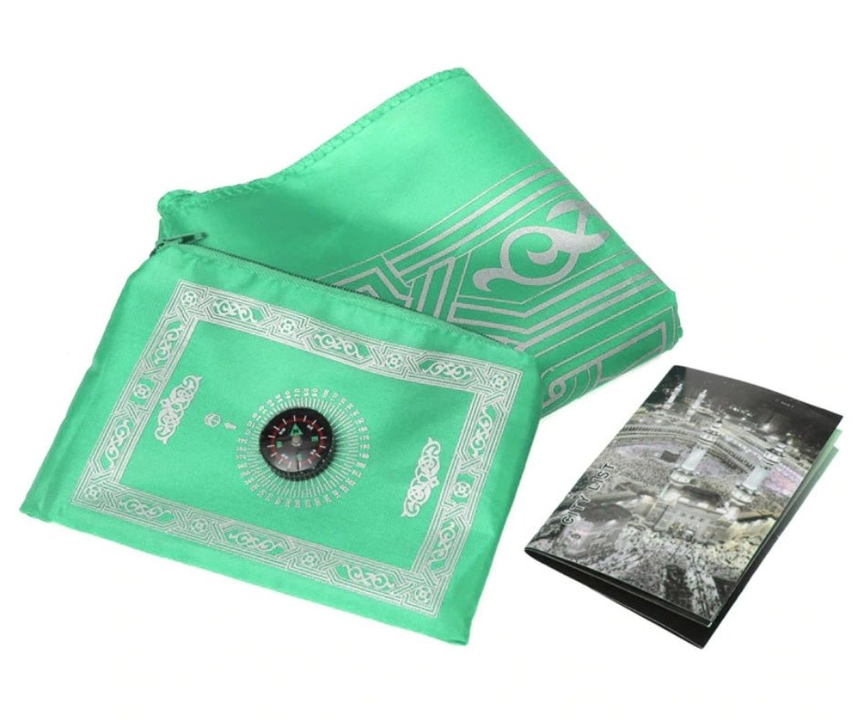 Portable Waterproof Salat Prayer Janamaz Mat & Qibla Compass (5 Color) - www.DeeneeShop.com