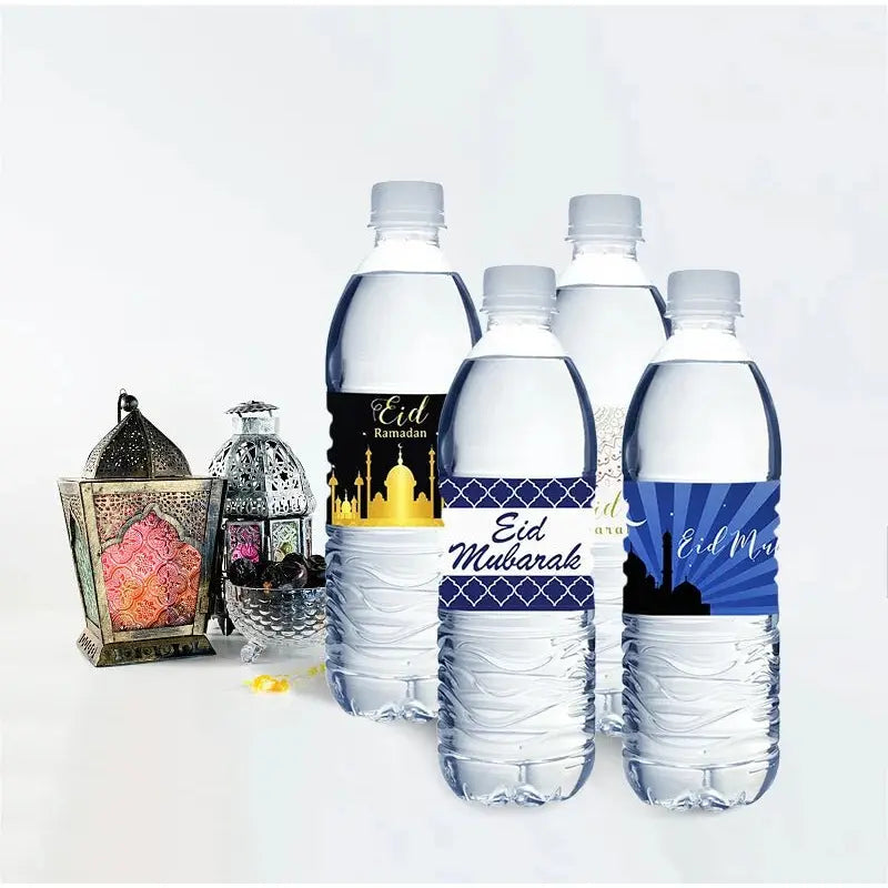 10/20 Pcs Ramadan/Eid Mubarak Bottle Sticker Wrapper Table Decor (9 Styles) - www.DeeneeShop.com