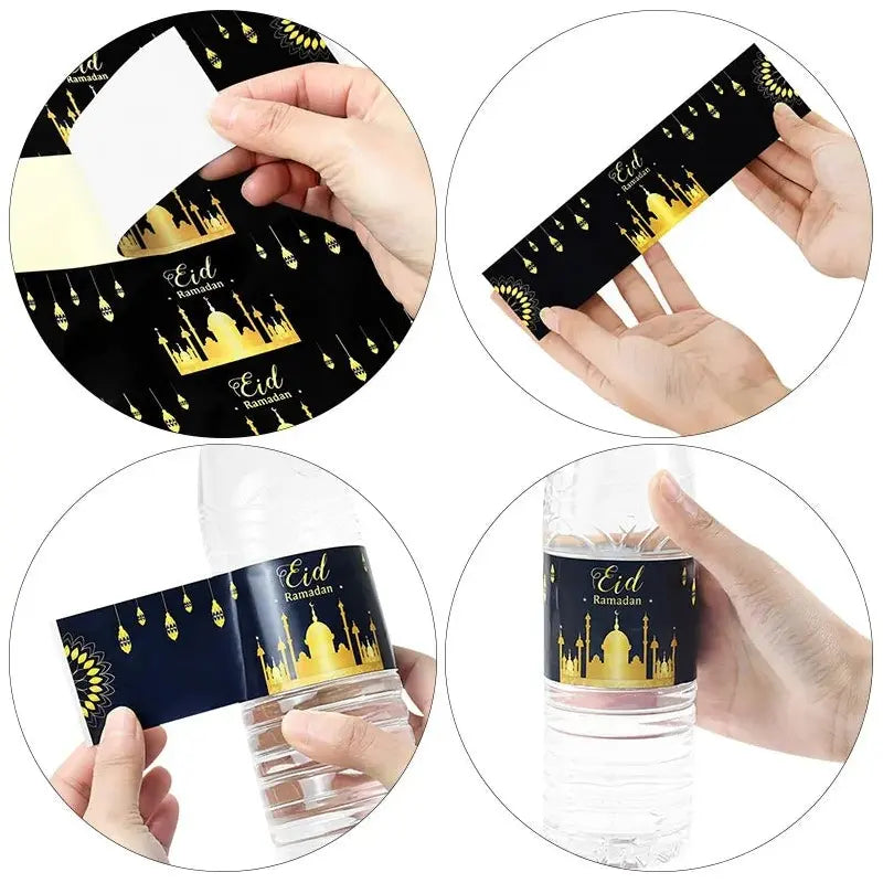 10/20 Pcs Ramadan/Eid Mubarak Bottle Sticker Wrapper Table Decor (9 Styles) - www.DeeneeShop.com