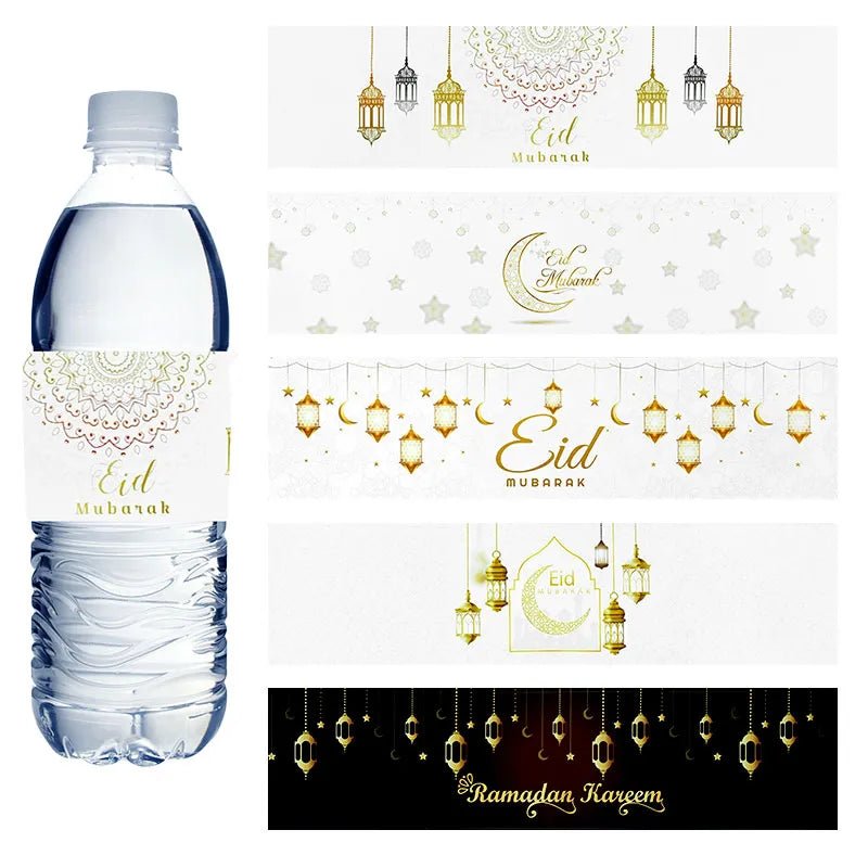 10/20 Pcs Ramadan/Eid Mubarak Bottle Sticker Wrapper Table Decor (9 Styles) - www.DeeneeShop.com