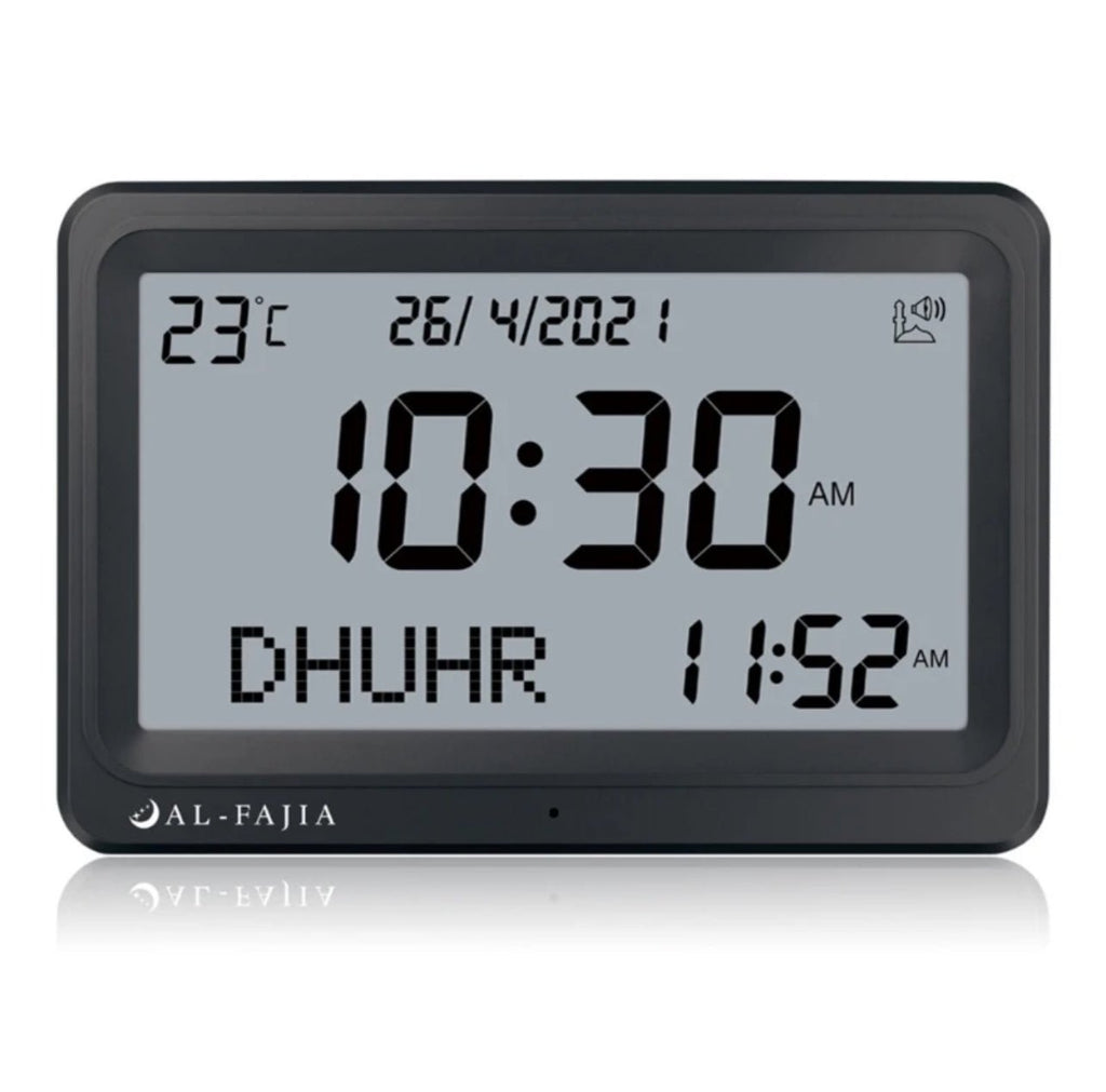Athan Clock Large LCD Display Multi-language 8 Azan sounds Hijri/Gregorian Calendars - www.DeeneeShop.com