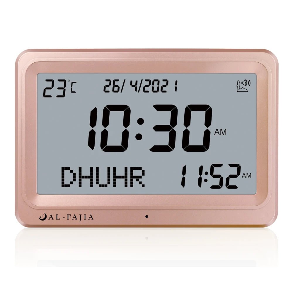 Athan Clock Large LCD Display Multi-language 8 Azan sounds Hijri/Gregorian Calendars - www.DeeneeShop.com