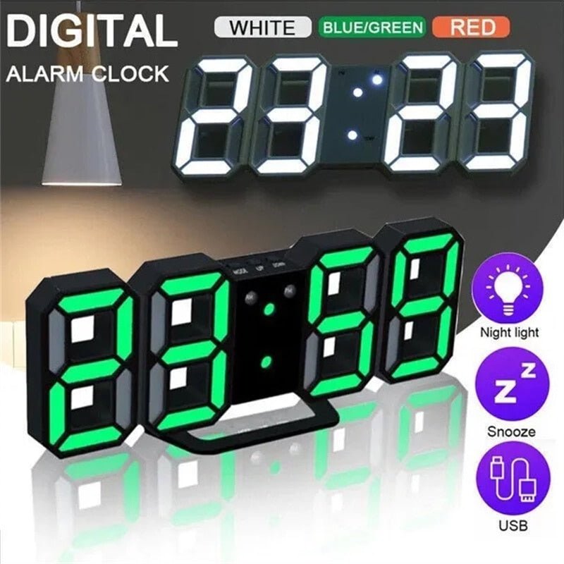 LED 3D Digital Alarm Hanging Wall Table Top Electronic Clock USB (8 Colors) - www.DeeneeShop.com