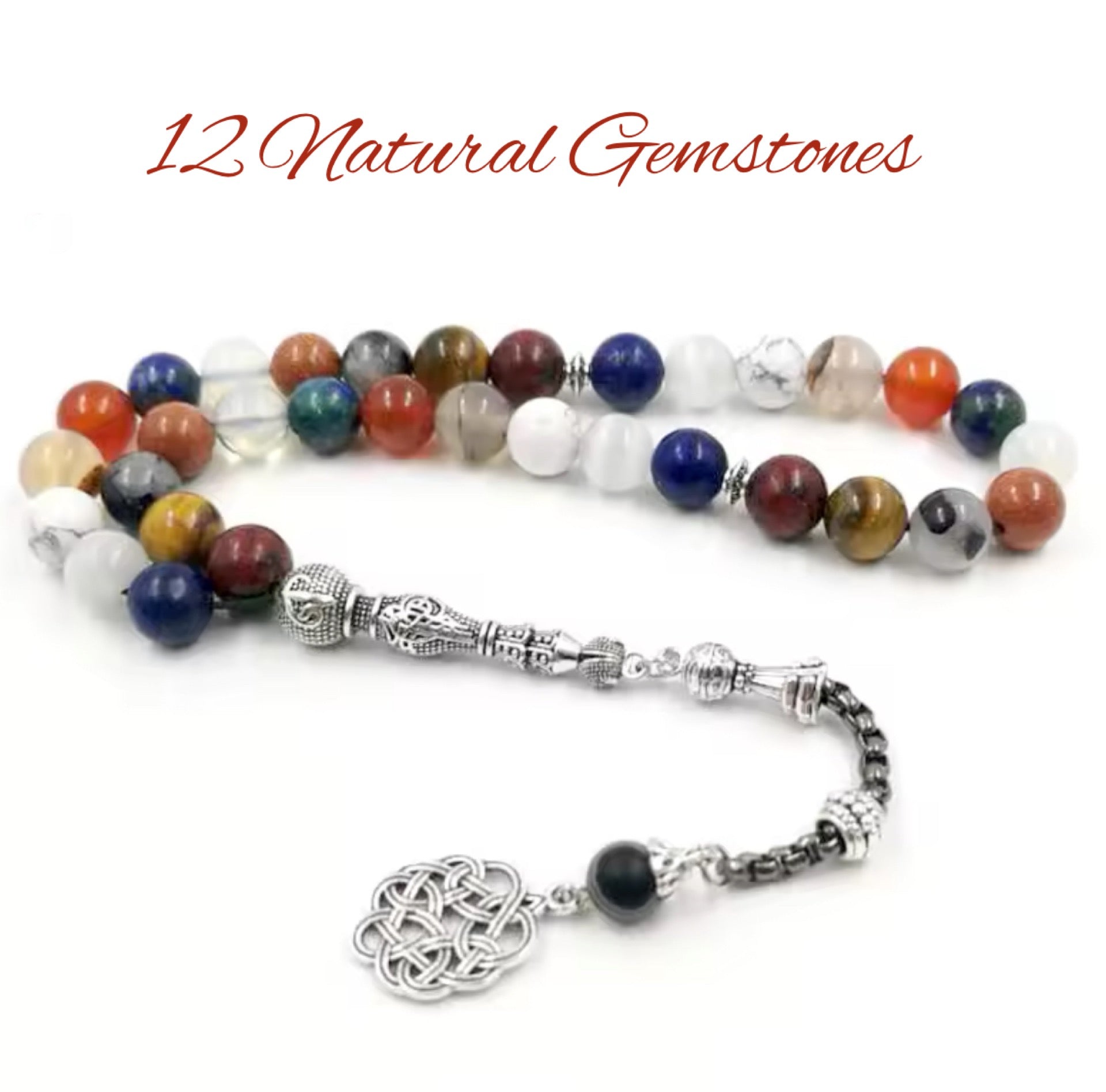 Natural Stone Gemstone Muslim Prayer Beads Tasbih Misbaha (11 Styles, 33, 66, 99 Count, 3 Bead Sizes) - www.DeeneeShop.com