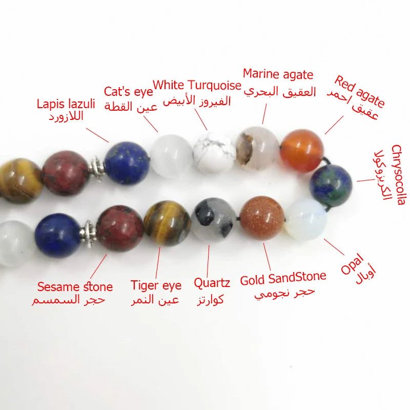 Natural Stone Gemstone Muslim Prayer Beads Tasbih Misbaha (11 Styles, 33, 66, 99 Count, 3 Bead Sizes) - www.DeeneeShop.com