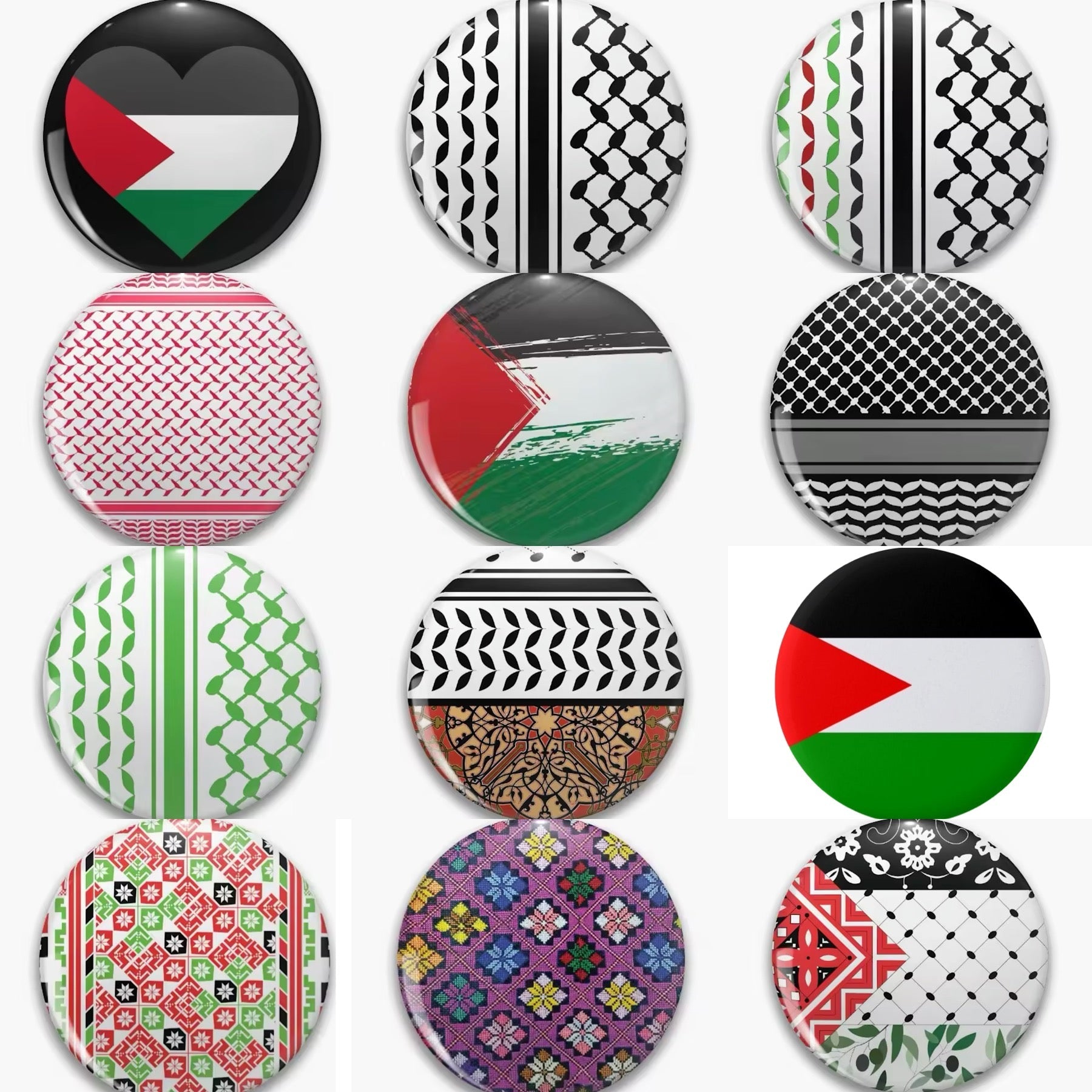 Palestine Flag Pin Round Brooch Enamel Lapel Pinback (9 Styles) - www.DeeneeShop.com