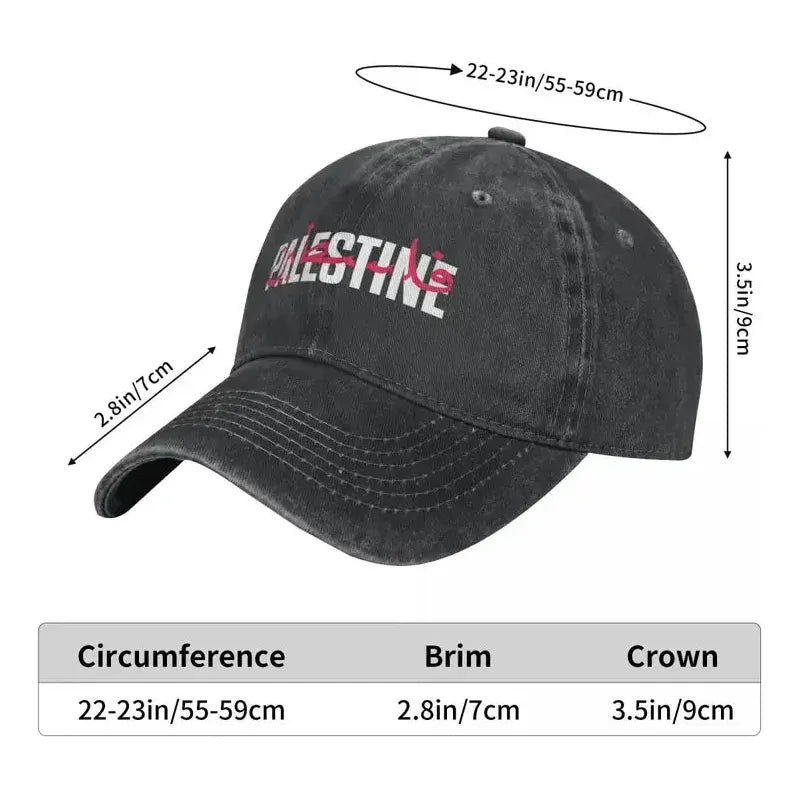 Palestine in Arabic and English Washed Baseball Denim Cap Snapback Hat (7 Colors) - www.DeeneeShop.com