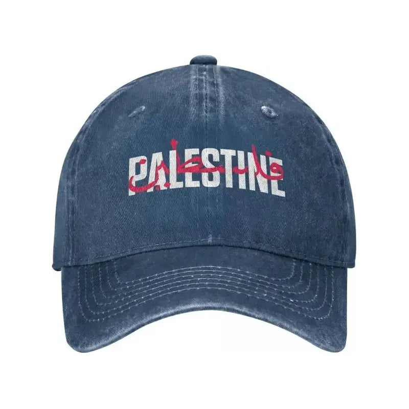 Palestine in Arabic and English Washed Baseball Denim Cap Snapback Hat (7 Colors) - www.DeeneeShop.com