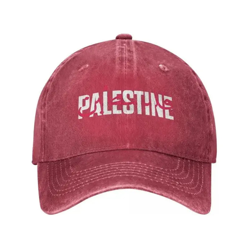 Palestine in Arabic and English Washed Baseball Denim Cap Snapback Hat (7 Colors) - www.DeeneeShop.com