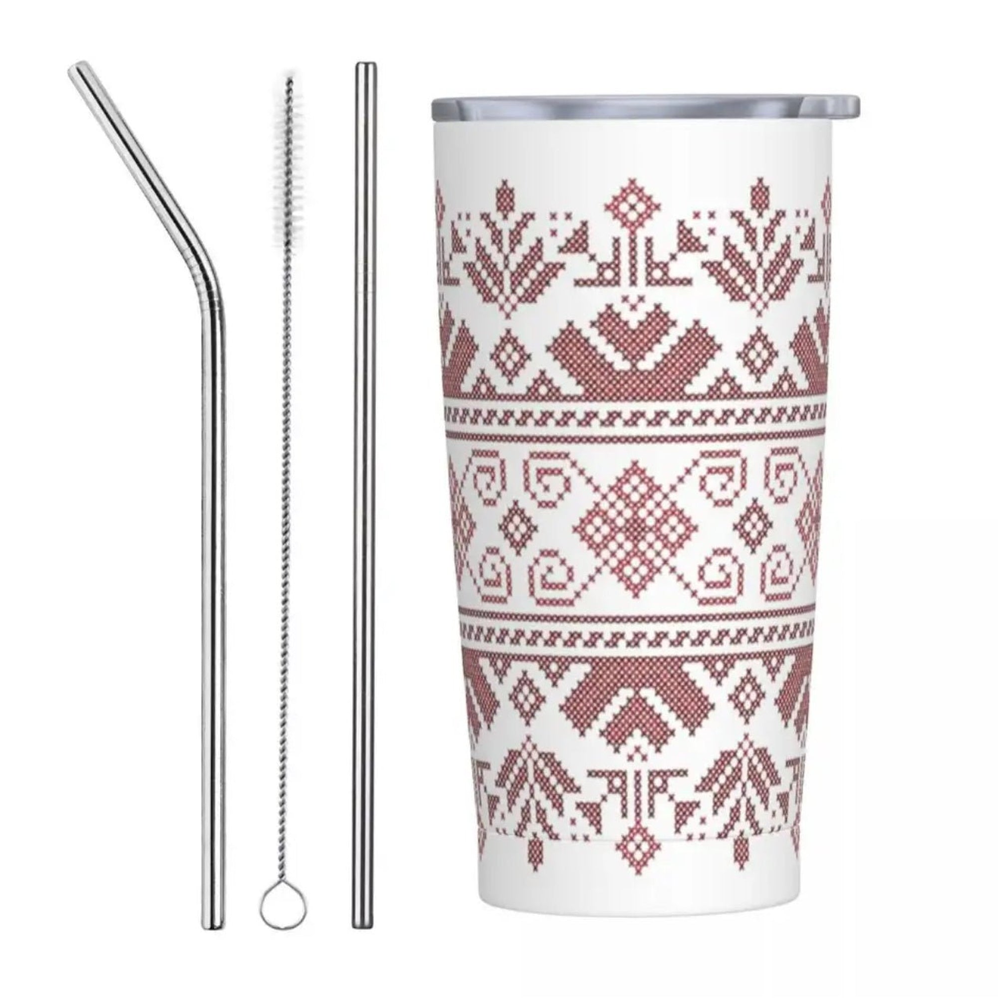 Palestine Tumbler Vacuum Insulated Cup with Lid & 2 Straws Spill Proof with Cleaning Brush (21 Styles) - www.DeeneeShop.com