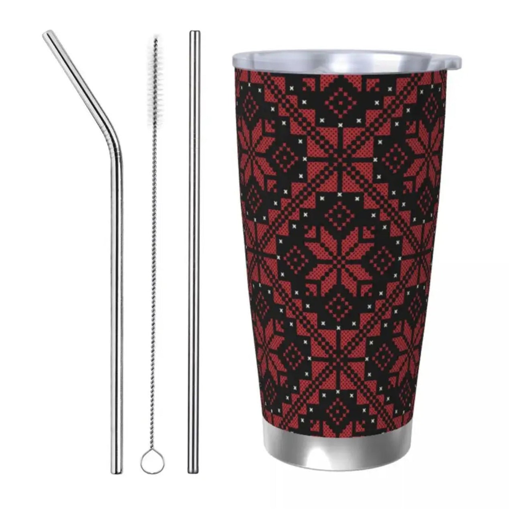 Palestine Tumbler Vacuum Insulated Cup with Lid & 2 Straws Spill Proof with Cleaning Brush (21 Styles) - www.DeeneeShop.com