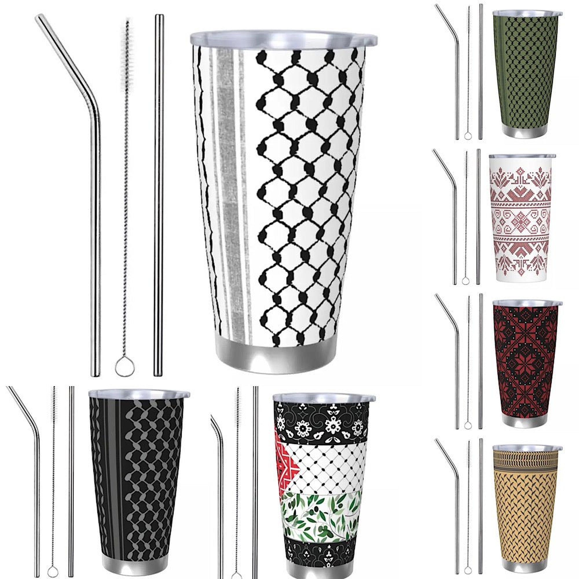 Palestine Tumbler Vacuum Insulated Cup with Lid & 2 Straws Spill Proof with Cleaning Brush (21 Styles) - www.DeeneeShop.com