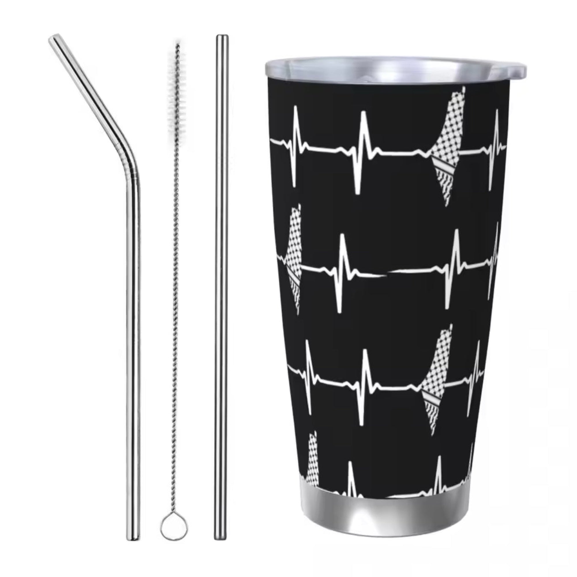 Palestine Tumbler Vacuum Insulated Cup with Lid & 2 Straws Spill Proof with Cleaning Brush (21 Styles) - www.DeeneeShop.com