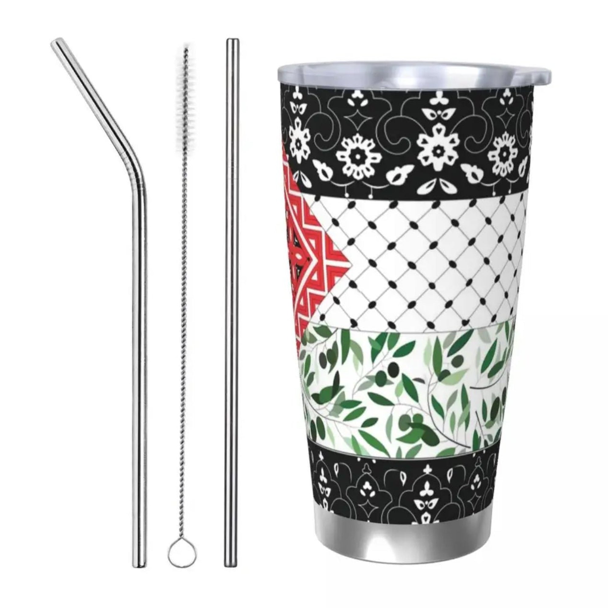 Palestine Tumbler Vacuum Insulated Cup with Lid & 2 Straws Spill Proof with Cleaning Brush (21 Styles) - www.DeeneeShop.com