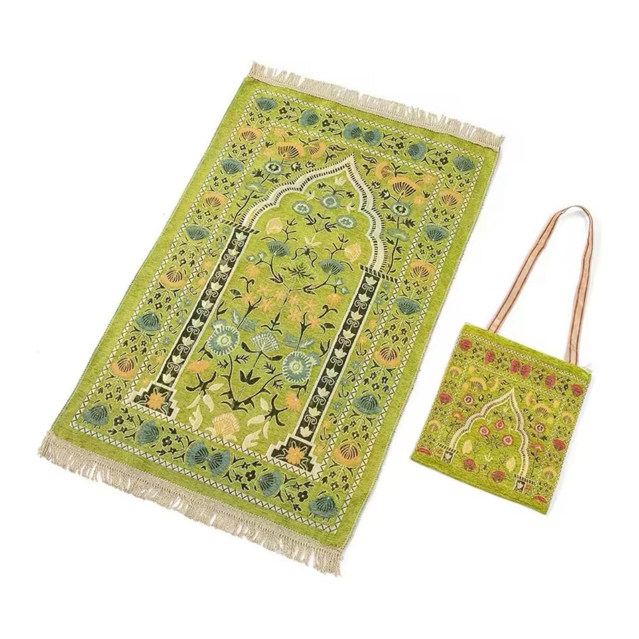 Prayer Janamaz Salat Rug Mat - Turkish Soft Floral with Travel Bag (5 Colors) - www.DeeneeShop.com