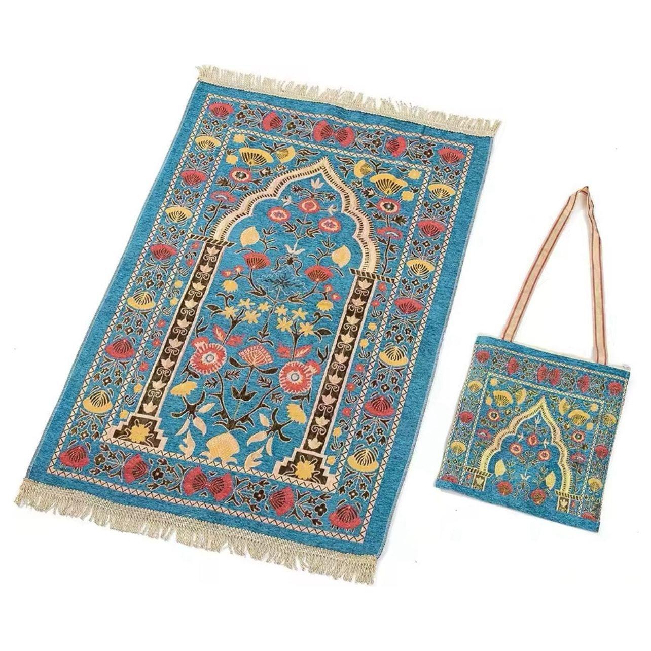 Prayer Janamaz Salat Rug Mat - Turkish Soft Floral with Travel Bag (5 Colors) - www.DeeneeShop.com