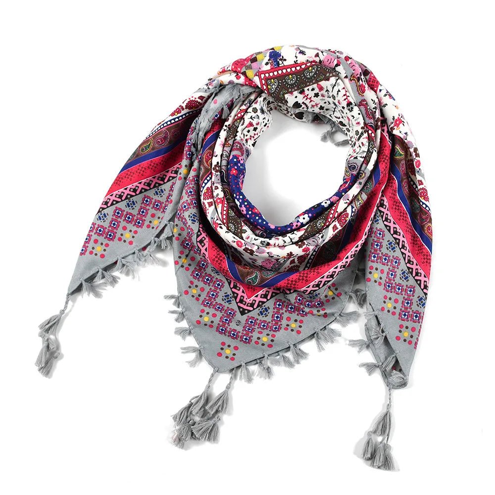Women Square Cotton Hijab Scarf with Tassels (25 Styles) - www.DeeneeShop.com