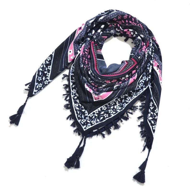 Women Square Cotton Hijab Scarf with Tassels (25 Styles) - www.DeeneeShop.com