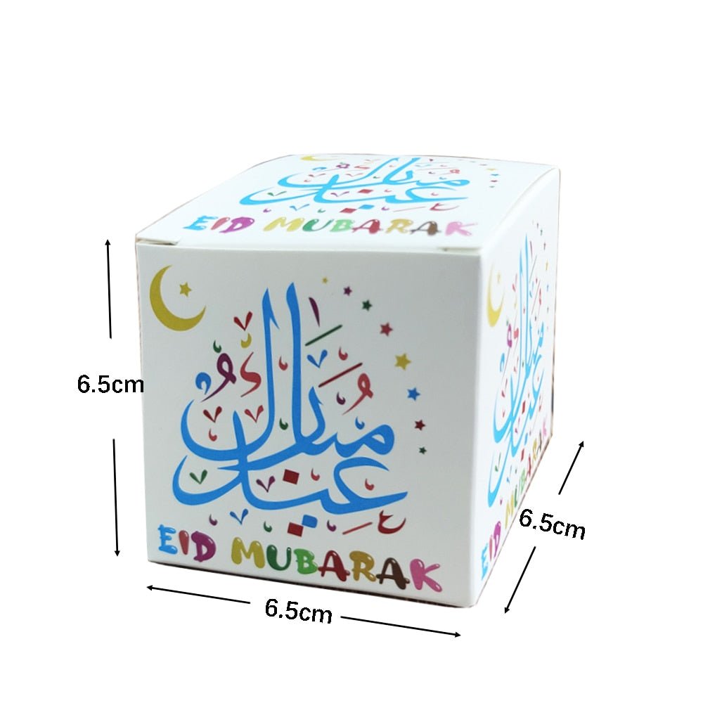 10 Pc Eid Mubarak Ramadan Kareem Box Shaped Gift Boxes for Cookies, Candy, Treats, Money (Multiple Designs) - www.DeeneeShop.com