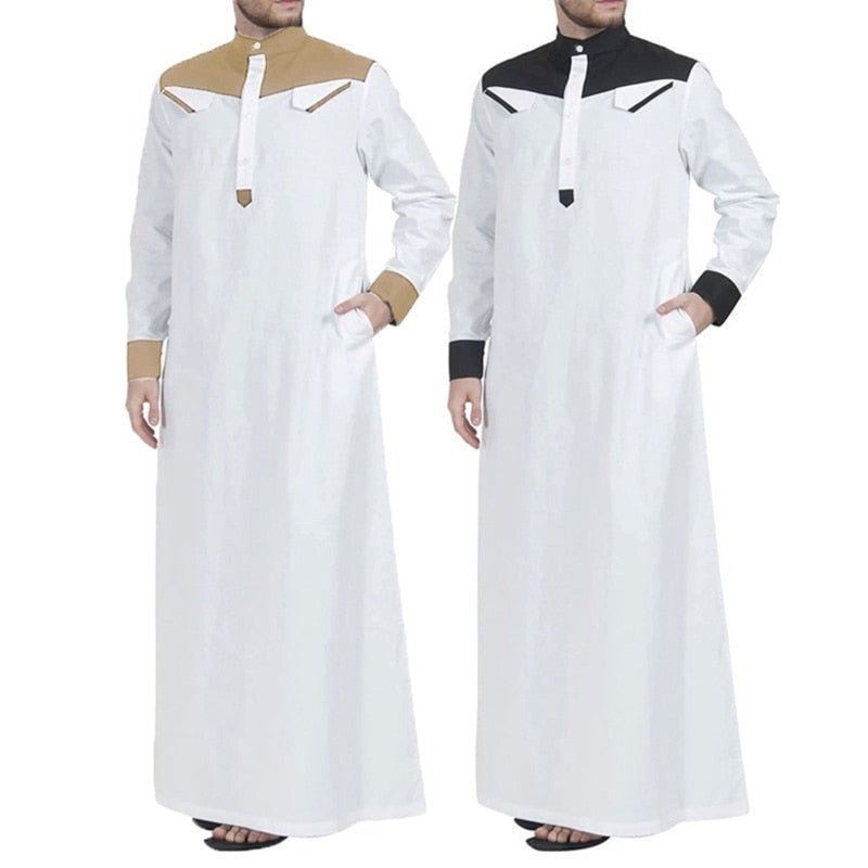 2 Tone Long Sleeve Jubba Thobe Thawb for Men (3 Colors, 4 Sizes) - www.DeeneeShop.com