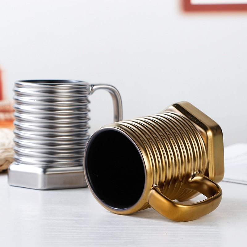 Ceramic Screw Coffee Tea Mug (Gold & Silver) - www.DeeneeShop.com