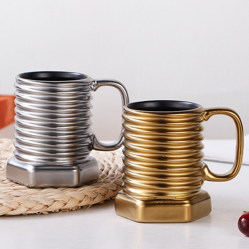 Ceramic Screw Coffee Tea Mug (Gold & Silver) - www.DeeneeShop.com