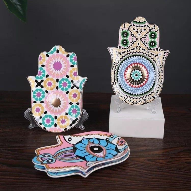 Ceramic Turkish Coffee 6 Cup & Saucer Set Hand Dish Evil Eye Cups (4 Styles) - www.DeeneeShop.com