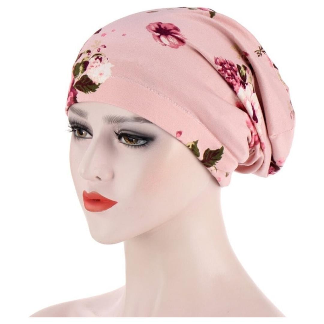 Floral Long Hair Bun Insert Ladies Headscarf Hijab Cotton Under Cap (12 Designs) - www.DeeneeShop.com