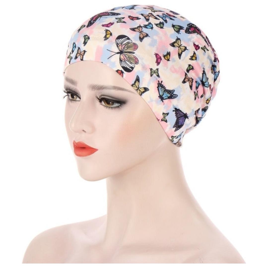 Floral Long Hair Bun Insert Ladies Headscarf Hijab Cotton Under Cap (12 Designs) - www.DeeneeShop.com