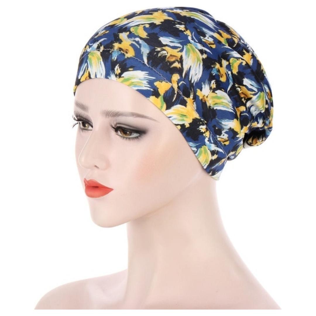 Floral Long Hair Bun Insert Ladies Headscarf Hijab Cotton Under Cap (12 Designs) - www.DeeneeShop.com