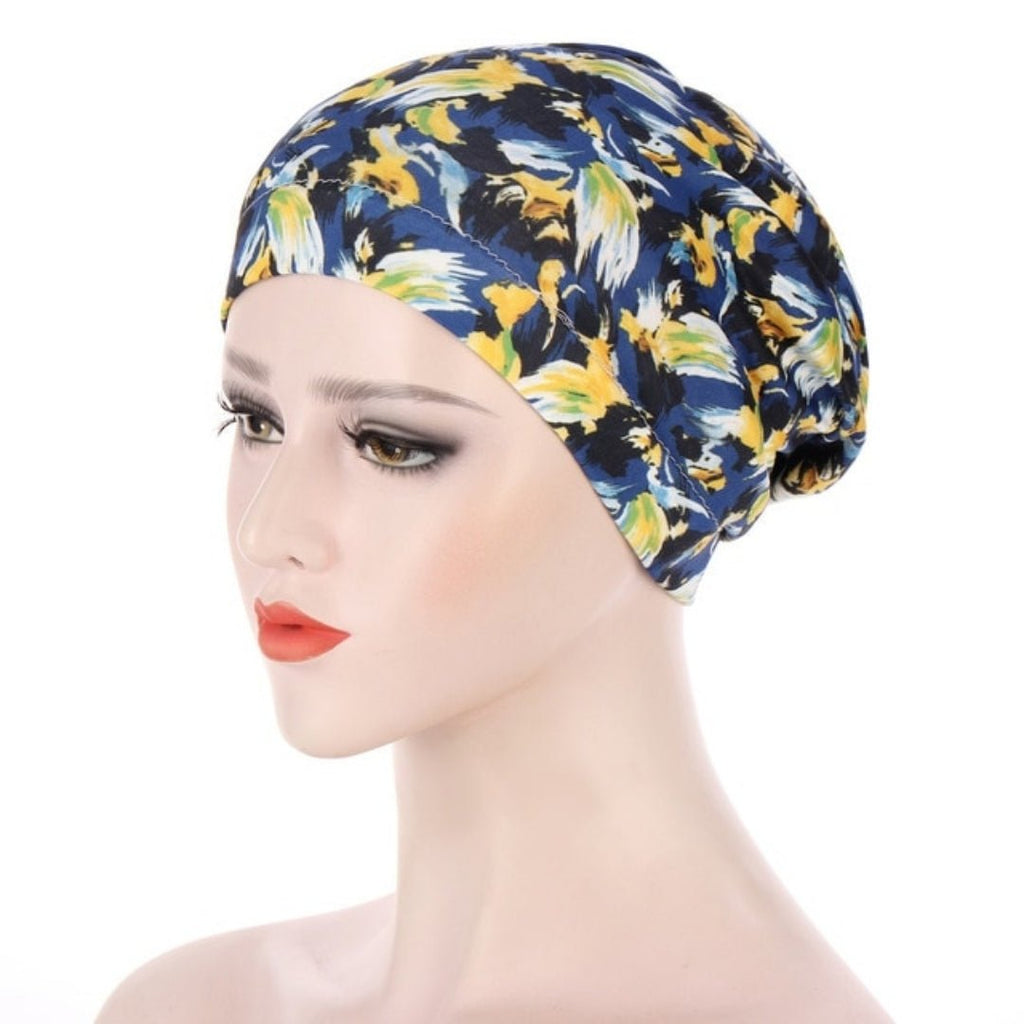 Floral Long Hair Bun Insert Ladies Headscarf Hijab Cotton Under Cap (12 Designs) - www.DeeneeShop.com