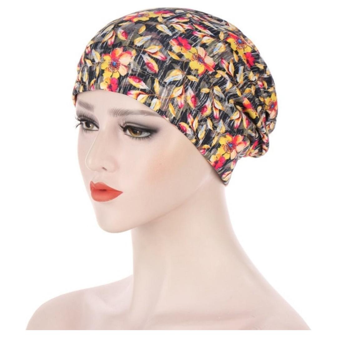 Floral Long Hair Bun Insert Ladies Headscarf Hijab Cotton Under Cap (12 Designs) - www.DeeneeShop.com