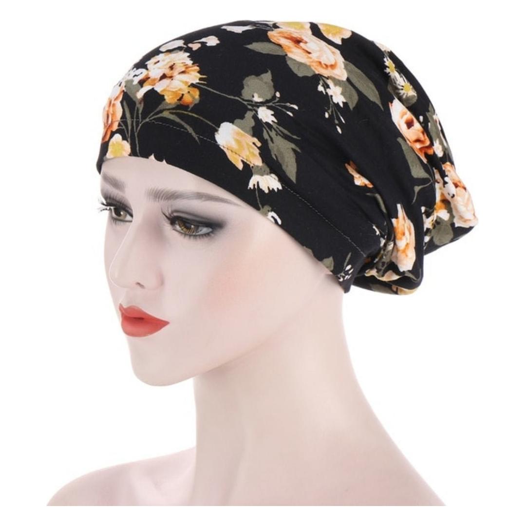 Floral Long Hair Bun Insert Ladies Headscarf Hijab Cotton Under Cap (12 Designs) - www.DeeneeShop.com