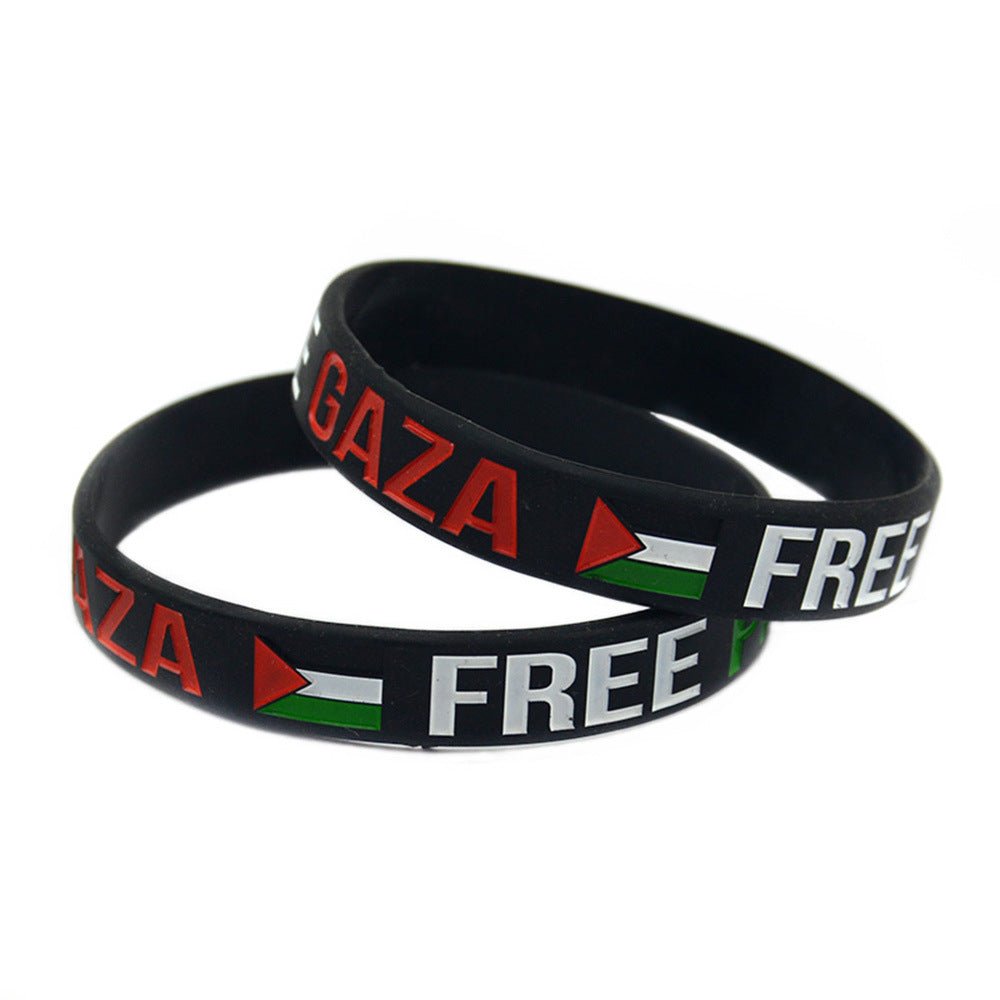 Fred Palestine Save Gaza Silicon Wristband (White & Black) - www.DeeneeShop.com