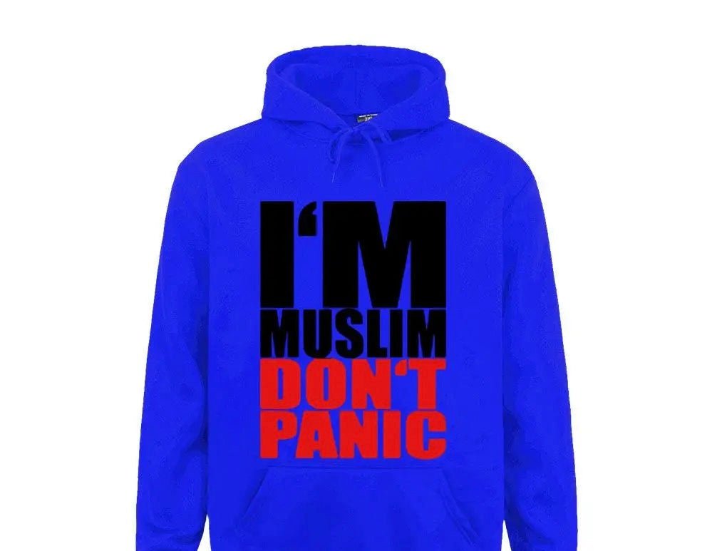 “I Am Muslim Don’t Panic” Polyester Hoodie Long Sleeve Sweatshirt (13 Colors, 6 Sizes) - www.DeeneeShop.com