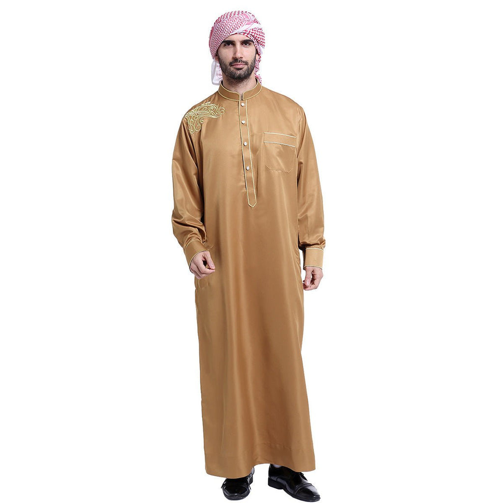 Islamic Long Sleeve Thawb Shoulder Design Jubbah Kaftan (5 Colors) - www.DeeneeShop.com