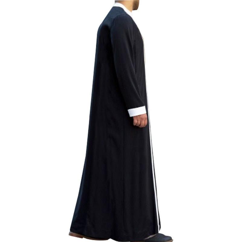 Islamic Thawb Long Sleeve Muslim Men Jubbah Kaftan (White & Black) - www.DeeneeShop.com