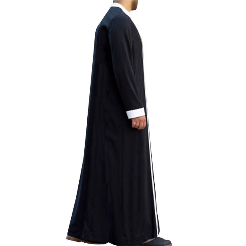 Islamic Thawb Long Sleeve Muslim Men Jubbah Kaftan (White & Black) - www.DeeneeShop.com