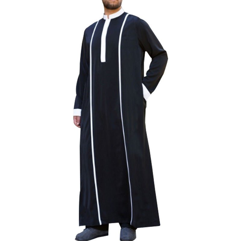 Islamic Thawb Long Sleeve Muslim Men Jubbah Kaftan (White & Black) - www.DeeneeShop.com