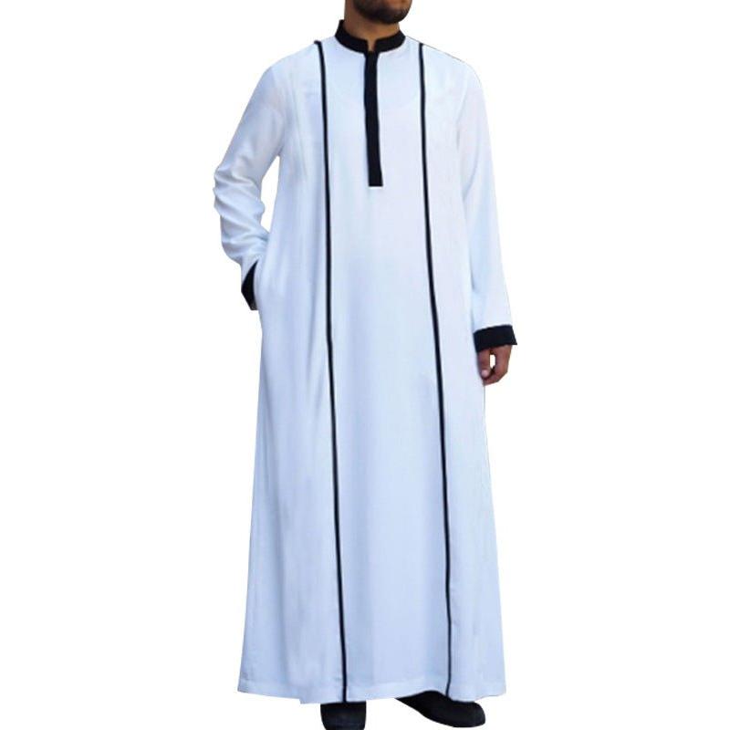 Islamic Thawb Long Sleeve Muslim Men Jubbah Kaftan (White & Black) - www.DeeneeShop.com