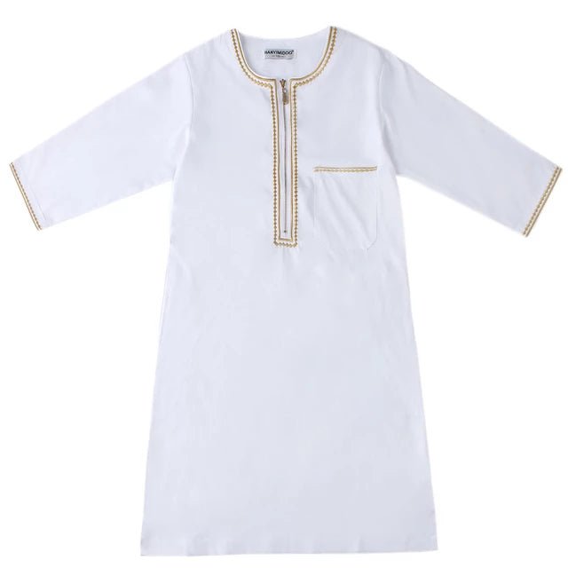 Kids/boys Islamic Thawb or Kaftan Gold Embroidered with Zipper Front (4 colors, 6 sizes) - www.DeeneeShop.com