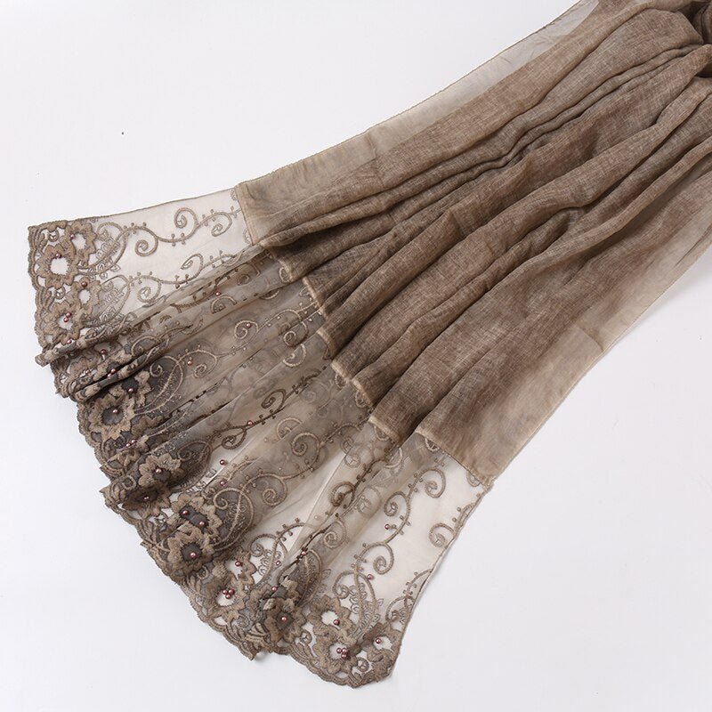 Ladies Exquisite Lace Scarf Embroidered Tie-dye Cotton Rectangular Floral Hijab Muslim Women Headscarf (12 Colors) - www.DeeneeShop.com